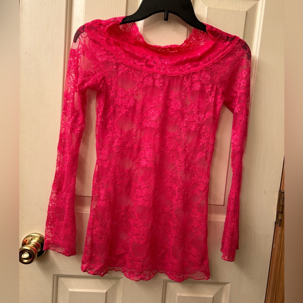 Max Rave pink lacy long sleeve shirt